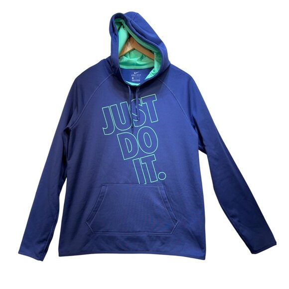 Nike Dri-Fit Just Do It. Hoodie Sweatshirt Jacket Mens Size L Blue Activewear - Picture 1 of 11